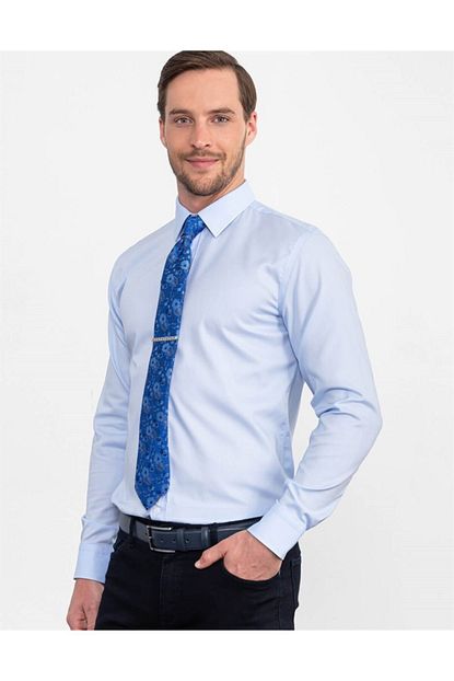 Tudors Erkek Acik Mavi Slim Fit Non Iron Gomlek Trendyol