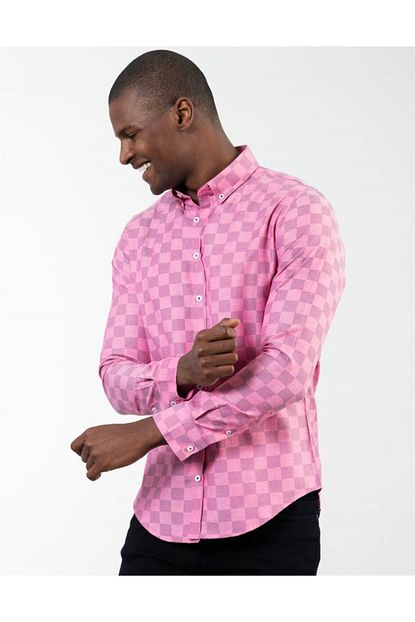 Tudors Erkek Pembe Slim Fit Kareli Gomlek Trendyol