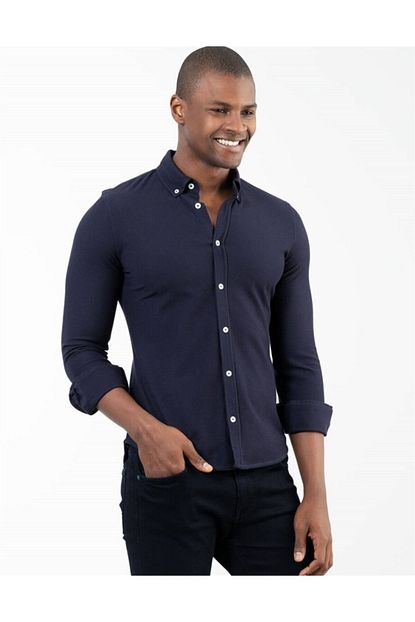Tudors Erkek Lacivert Slim Fit Penye Gomlek Trendyol
