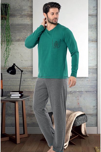 Koza Erkek Yesil Duz Pijama Takimi Trendyol