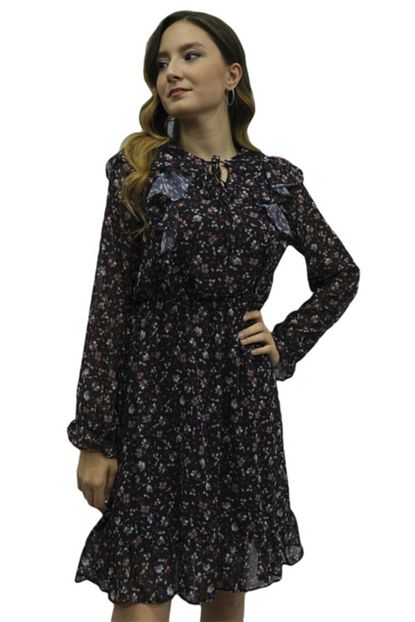 Kelebekbutik Kadin Siyah Kirmizi Sifon Elbise Trendyol