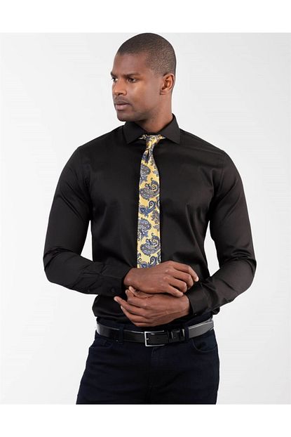 Tudors Erkek Siyah Slim Fit Pamuk Saten Gomlek Trendyol