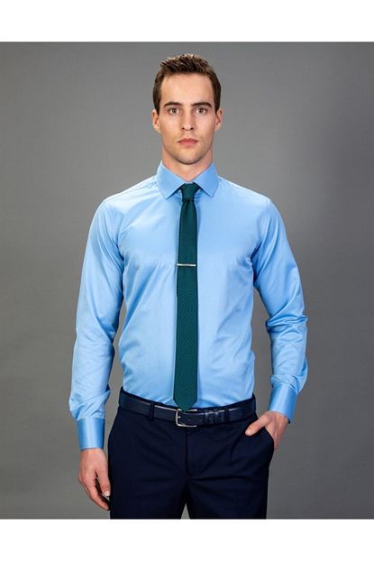 Tudors Erkek Koyu Mavi Slim Fit Gomlek Trendyol