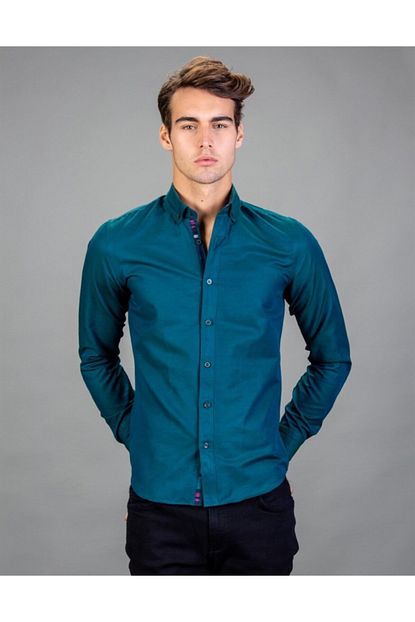 Tudors Erkek Petrol Mavisi Slim Fit Spor Gomlek Trendyol