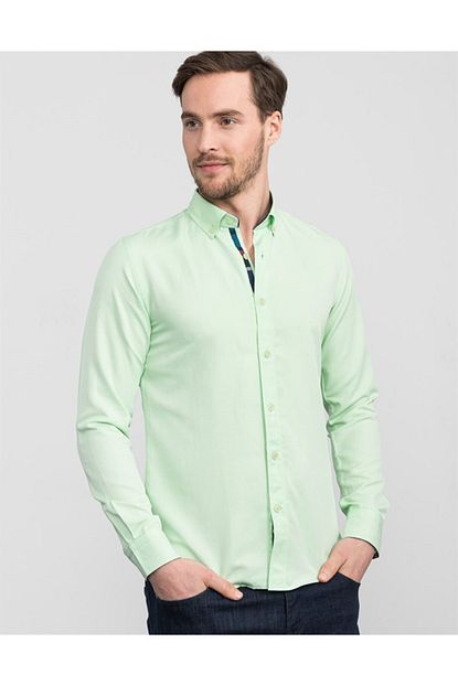 Tudors Erkek Yesil Slim Fit Keten Gomlek Trendyol