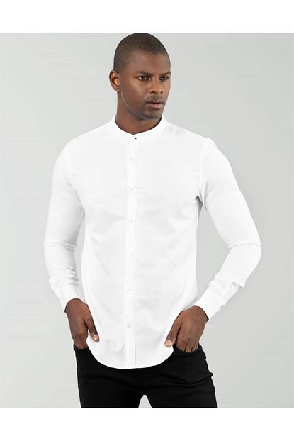 Tudors Erkek Beyaz Slim Fit Hakim Yaka Gomlek Trendyol