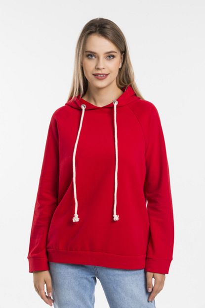 Modamelita Kadin Kirmizi Kapusonlu Sweatshirt Trendyol