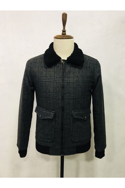 Moda Dunyasi Erkek Gri Ekose Kisa Fermuarli Cepli Kase Mont Trendyol