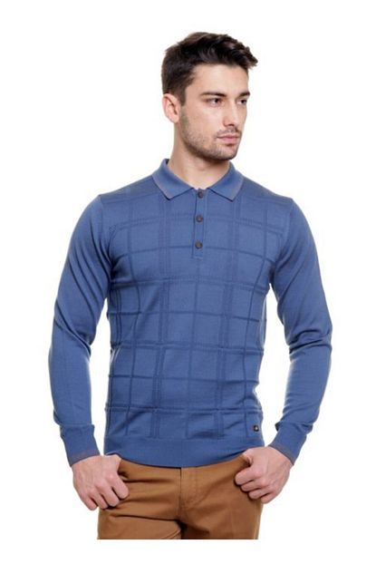 Karaca Erkek Acik Mavi Cift Geyik Regular Fit Polo Yaka Triko Kazak Trendyol