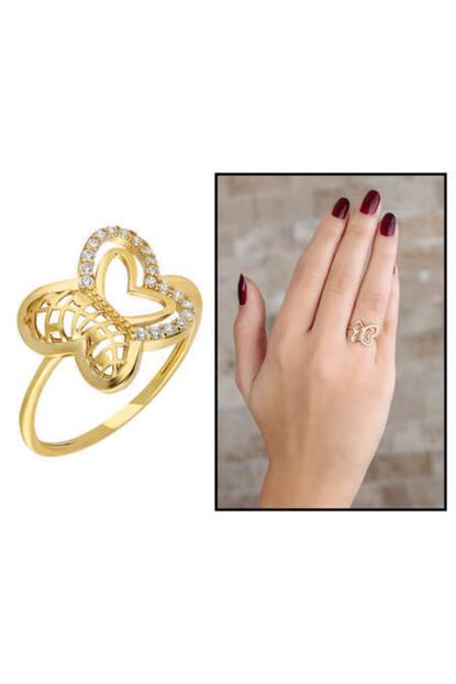 Alis Silver Zirkon Tasli Kelebek Tasarim Gold Renk 925 Ayar Gumus Bayan Yuzuk Trendyol