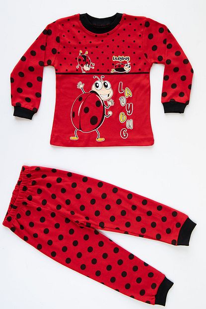 Mika Bebek Kiz Cocuk Kirmizi Ugur Bocegi Baskili Pijama Takimi Trendyol