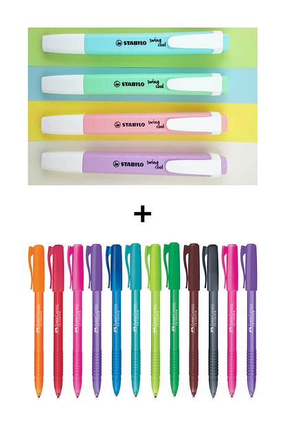 Inn Design Pack Stabilo Ve Faber Castell 16 Renk Fosforlu Ve Tukenmez Kalem Seti Trendyol