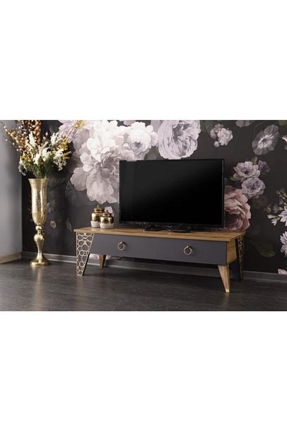 Sivas Gozde Mobilya Golden 2 Cekmeceli Desenli Tv Sehpasi 140cm Trendyol