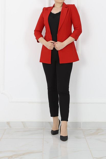 Kombinal 2271 Cotton Kumas Bayan Ceket Kirmizi Trendyol