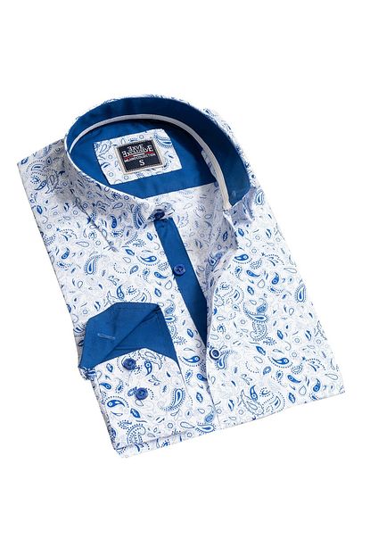 Exve Exclusive Erkek Beyaz Saks Mavi Sal Desenli Slim Fit Gomlek Trendyol