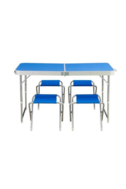 Bayeren Mavi Katlanir 4 Tabureli Aluminyum Masa Seti Trendyol