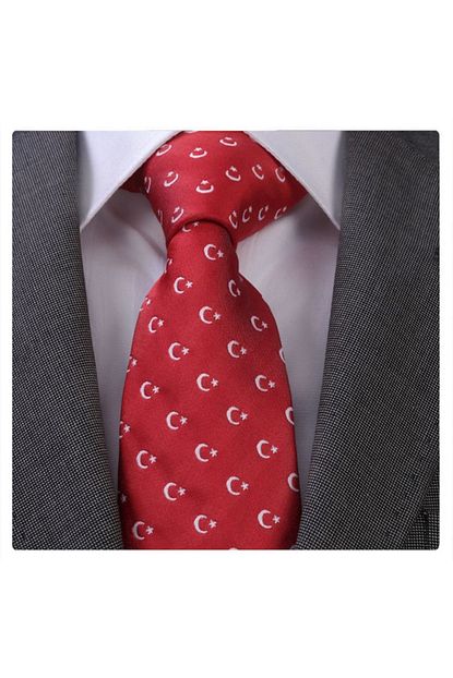 Exve Exclusive Erkek Beyaz Ay Yildizli Kirmizi Bayrak Kravat Trendyol