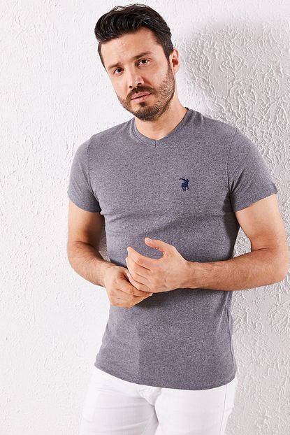 Zafoni Erkek Antrasit V Yaka T Shirt Trendyol