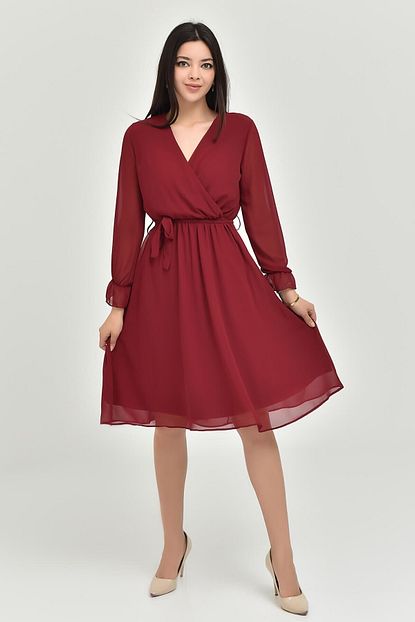 Modakapimda Bordo Sifon Midi Boy Elbise Trendyol