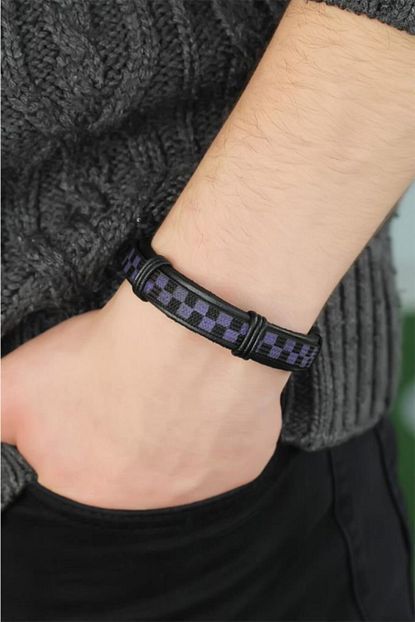 Goldest Accessories Mor Damali Siyah Renk Deri Erkek Bileklik Trendyol