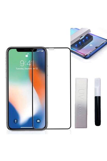 iphone x xs uv isinli ultraviyole isik kavisli tam kaplar temperli kirilmaz cam ekran koruyucu