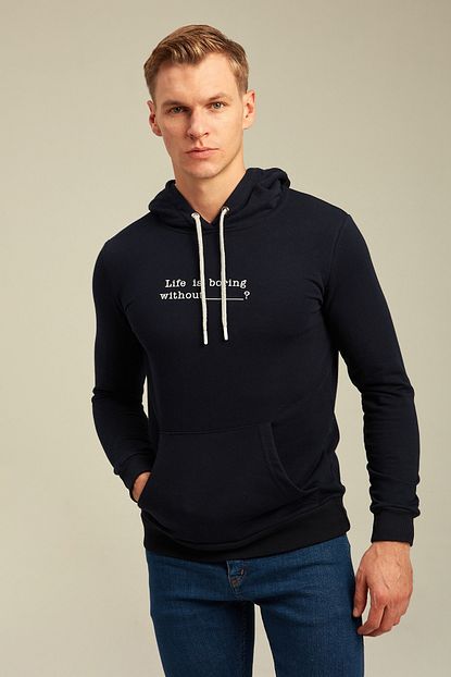 Tarz Cool Erkek Lacivert Life Kapusonlu Kanguru Cepli Uzun Kollu Basic Sweatshirt Trendyol