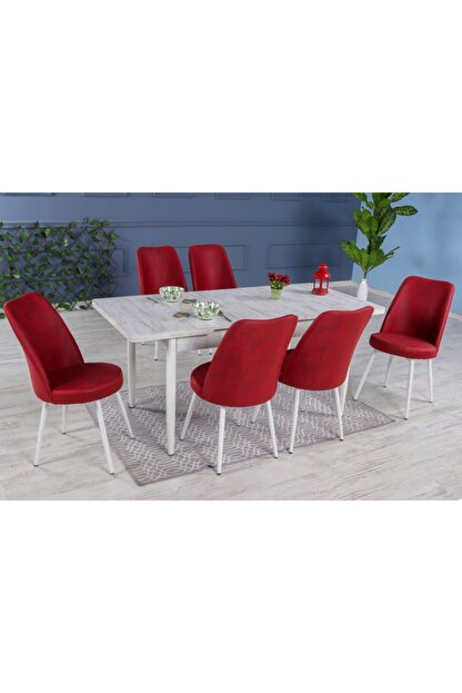 Stoker Lora Premium Yemek Masa Takimi 6 Sandalyeli Bordo Trendyol