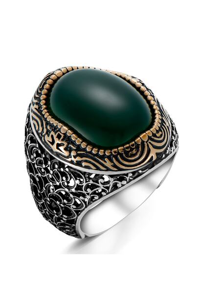 Takilingo Oval Yesil Akik Tasli Telkari Model Gumus Erkek Yuzuk Trendyol