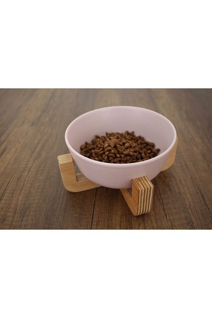 Burak Pembe Renk 14cm 500ml Seramik Kaseli Kedi Kopek Evcil Pet Hayvan Su Kabi Ve Ahsap Aparati Trendyol
