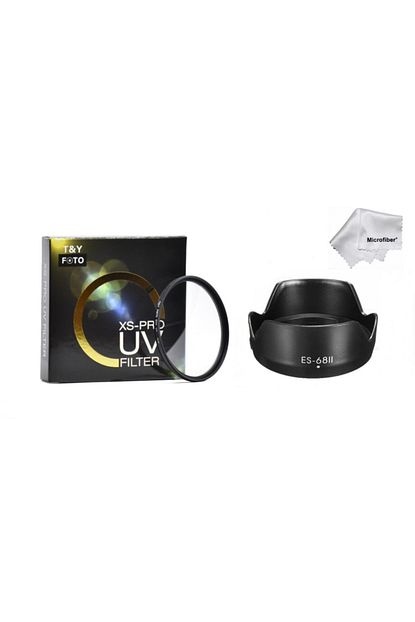 canon 50 mm f1 8 stm uyumlu lens icin 49mm xs pro slim uv filtre es 68 bayonet parasoley