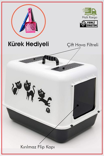 Ciftsan Hediyeli Kapali Kedi Tuvalet Kabi 54 5 X 39 5 X 39 Cm Kirilmaz Flip Kapak Kurek Hediyeli Trendyol