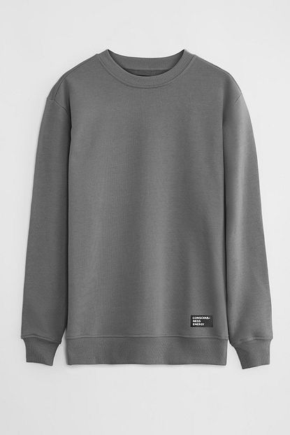 Grimelange Travis Erkek Gri Solid Basic Bisiklet Yaka Sweatshirt Trendyol