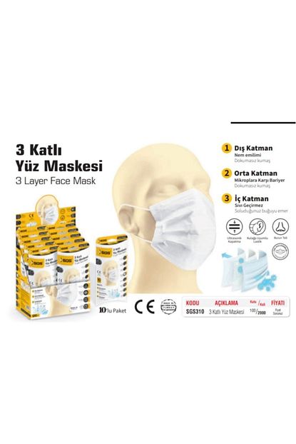 Sgs 3 Katli Yuz Maskesi Lastikli Burun Teli 100 Adet 310 Trendyol
