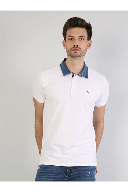 Colin S Erkek Dar Kesim Polo Yaka Beyaz Erkek Kisa Kol Tisort Cl1033370 Trendyol