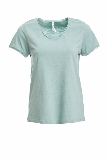 Defacto Kadin Yesil V Yakali Kisa Kollu T Shirt K1507az 20sp Gn940 Trendyol