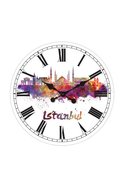 Platin Saat 35 Cm Ahsap Renkli Istanbul Duvar Saati Trendyol
