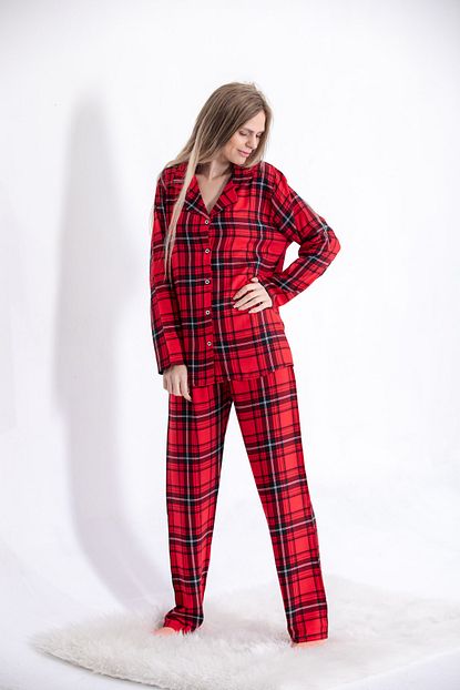 Pijama Denizi Gomlek Yaka Pijama Takimi Ekoseli Dokuma Trendyol