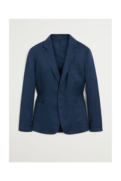 Mango Man Erkek Lacivert Keten Dar Kesim Blazer Ceket Trendyol