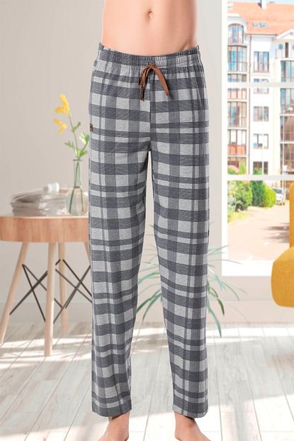 Kly Erkek Gri Tek Alt Ekoseli Pamuk Pijama Trendyol