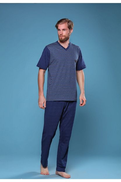 Pelin Kisa Kollu V Yaka Yazlik Penye Erkek Pijama Takimi Trendyol