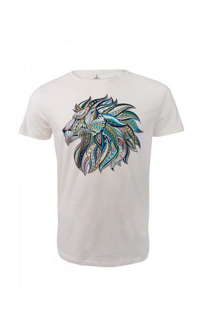 Angemiel Wear Etnik Desenli Aslan Baskili Pamuklu Beyaz Erkek Tisort Trendyol