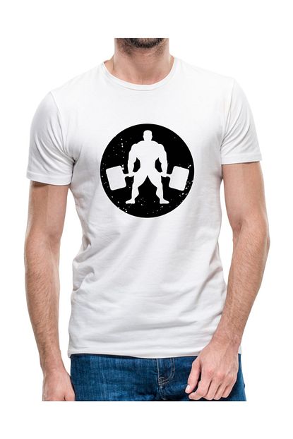 Collage Silhouette Bodybuilding Erkek Beyaz Tshirt Trendyol