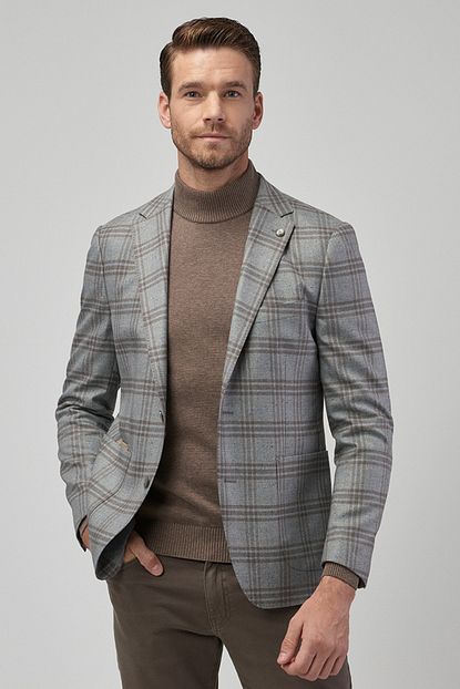 Altinyildiz Classics Erkek Gri Kahverengi Slim Fit Desenli Ceket Trendyol