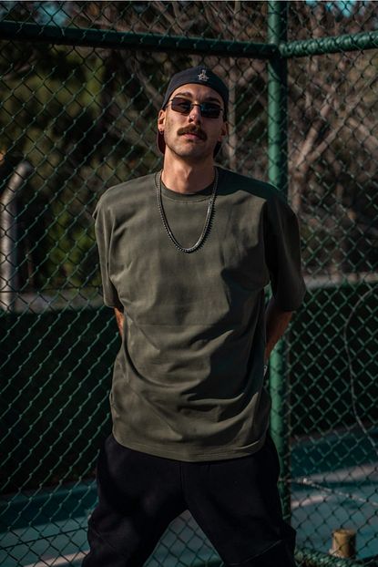 Gothamvibes Erkek Oversize Haki T Shirt Trendyol