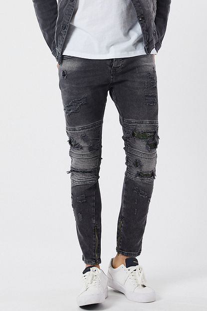 Denim Republic Erkek Yirtik Gri Skinny Jeans Pantolon Trendyol