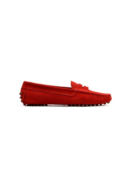 West To West Kadin Loafer Ayakkabi Hakiki Deri Kirmizi Suet Trendyol
