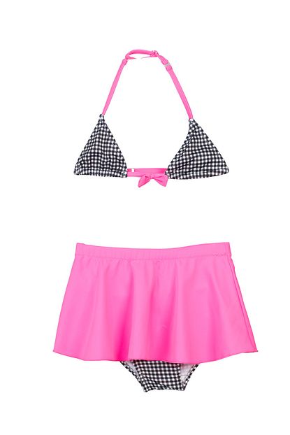 Pierre Cardin Kiz Cocuk Pembe Siyah Beyaz Potikareli Desenli Etekli Bikini Takimi Trendyol