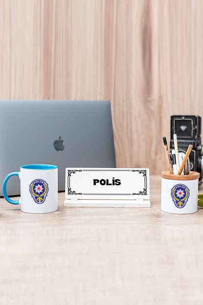Hediyedukkani Logolu Mavi Kupa Bardak Kalemlik Ve Masa Isimligi Seti Trendyol