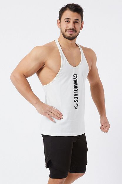 Gymwolves Erkek Spor Atleti Ince Askili Krem Stringer Workout Tanktop Wolves Trendyol