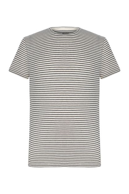 Mudo Erkek Indigo Bisiklet Yaka Cizgili Pamuk Keten T Shirt 372661 Trendyol